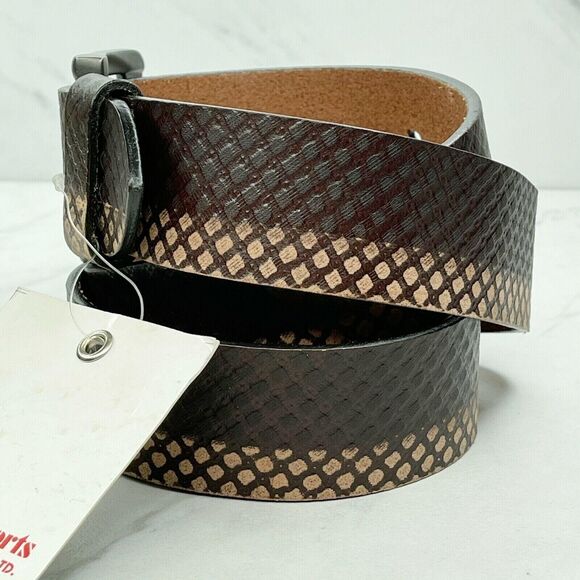 Basket Weave Embossed Brown Leather Belt Size 34 - Picture 2 of 4